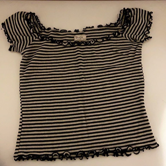 black & white striped off the shoulder shirt - Picture 1 of 1